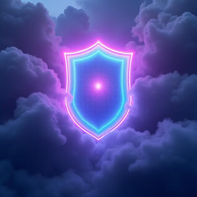 Abstract representation of a weather-resilient corporate shield in a storm